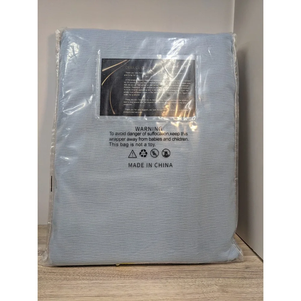 MAIHER Sky Blue Pleated Curtains 96 Inch Textured Window Panels 2pc 42x96 New